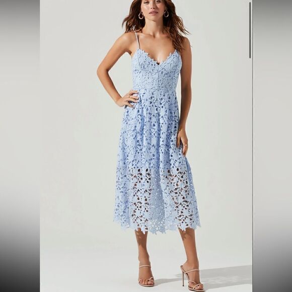 Astr Dresses & Skirts - new ASTR LACE A LINE MIDI DRESS periwinkle lace sold out medium nwt